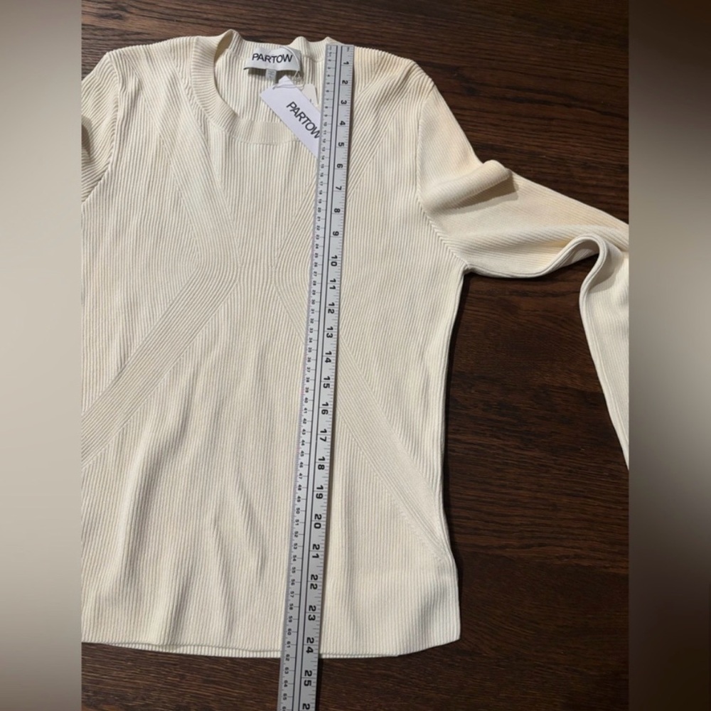 NWT Partow Krista Crew Sweater Cream White Long Sleeve Rib Top Italian Designer - Picture 5 of 7